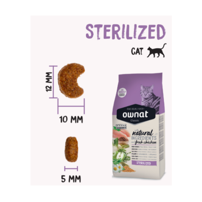 Croquette Ownat pour Chat Stérilisé - 1,5 kg